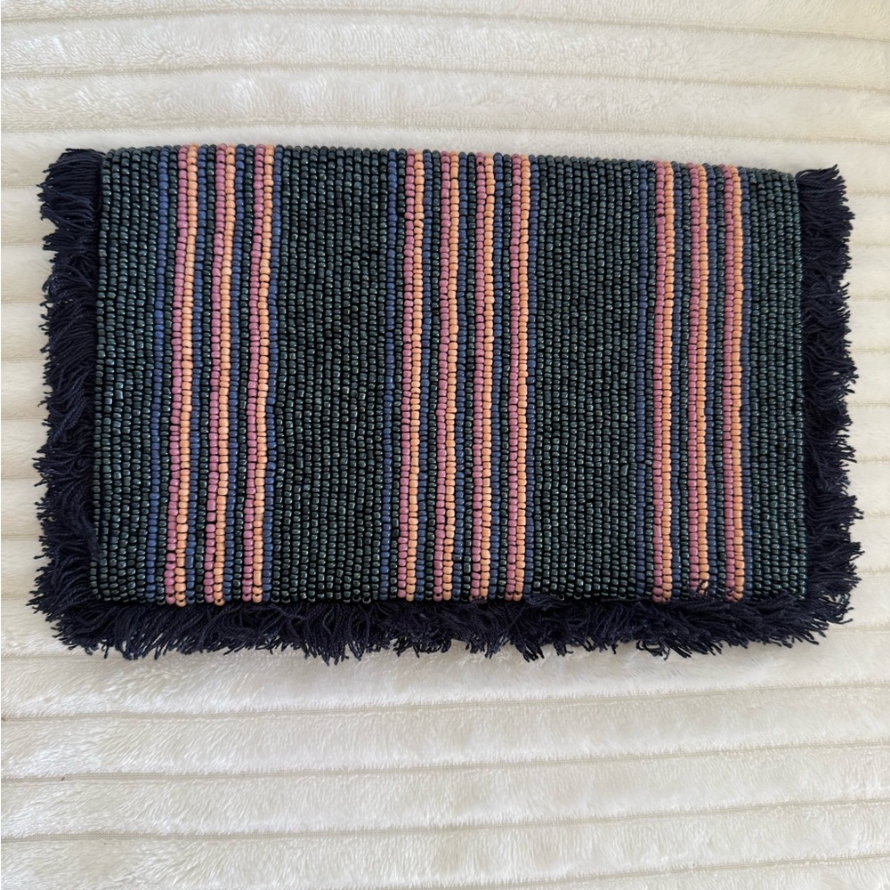 J. Crew Navy Clutch with Pink Stripes